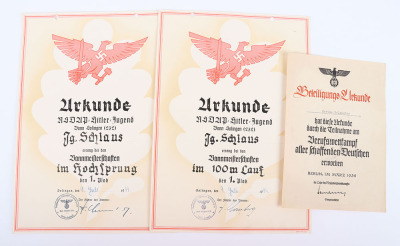 2x Third Reich Hitler Youth Sports Citations for Bann Solingen - 2