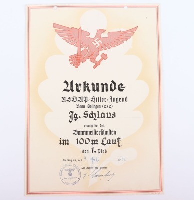 2x Third Reich Hitler Youth Sports Citations for Bann Solingen - 5