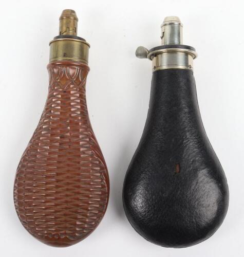 Gun Sized Black Leather Covered Powder Flask