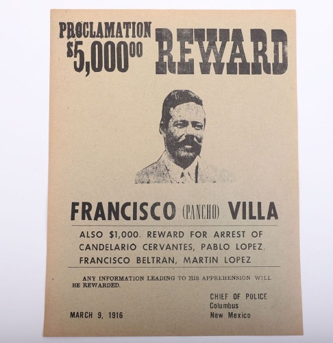 Reward poster for Poncho Villa