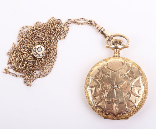 Sadie Earp 14k gold watch and chain by Elgin
