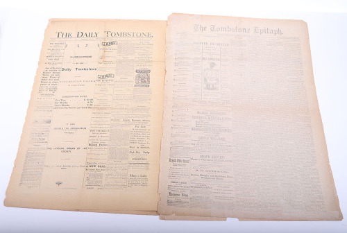 Large lot of Tombstone Arizona newspapers 1880&rsquo;s