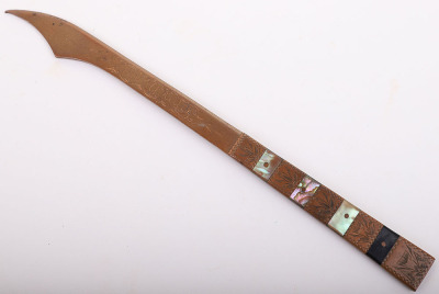 Mother of pearl inlaid copper letter opener inscribed John Dunbar - 4