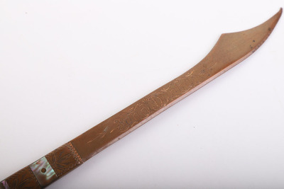 Mother of pearl inlaid copper letter opener inscribed John Dunbar - 6