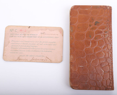 Consisting of Atchison Topeka & Sante Fe railway pass for 1890 too Deputy Sheriff James Johnson - 2