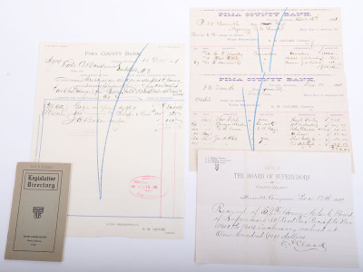 Lot consisting of receipt from the board of supervisors Y&rsquo;Avapai County Prescott Arizona dated 1889