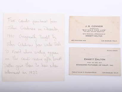 Lot of 2 original business cards. One being of the personal card of Emmet Dalton and the other of J.G. Conner