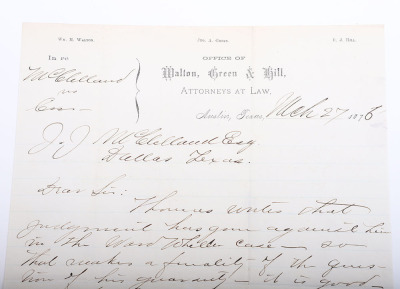 Attorneys letter from 1876 to JJ McClelland - 2