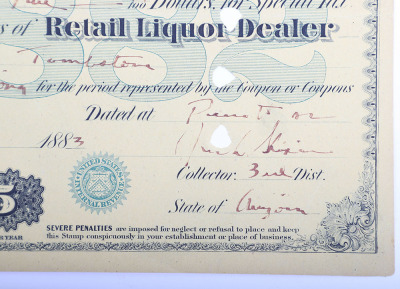 1882-1883 liquor license for the Crystal Palace Saloon Tombstone Arizona - 2