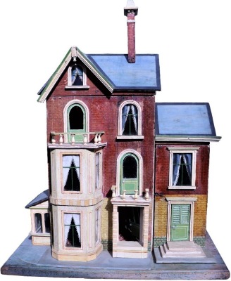 A Moritz Gottschalk blue roof dolls house with Garden room, German circa 1905,