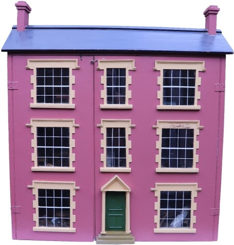 A large painted wooden dolls house and contents, English 1890s,