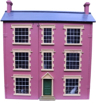 A large painted wooden dolls house and contents, English 1890s,