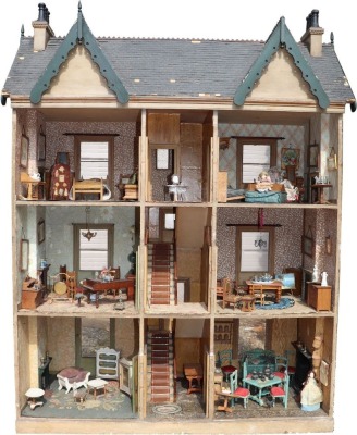 ‘Albert House’ a large and impressive painted wooden dolls house and contents, English circa 1870, - 2