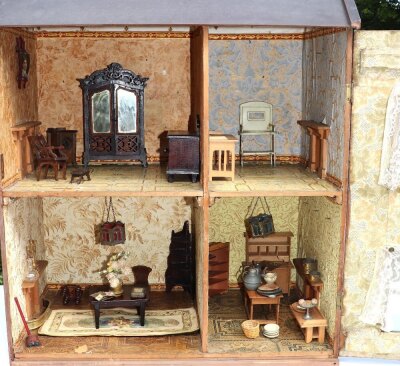 ‘Violet Hall’ a painted wooden dolls house and contents, English circa 1880, - 2