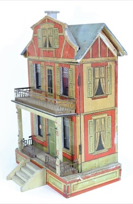 A small Moritz Gottschalk blue roof dolls house, model 4240, German circa 1890, - 4