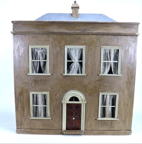 A good painted wooden dolls house and contents, English circa 1860,