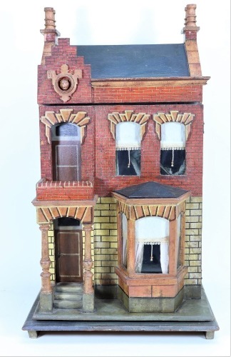 An early Moritz Gottschalk model 2090? Painted wooden blue roof dolls house, German circa 1895,