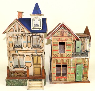 Two dolls houses including a Moritz Gottschalk wood and paper lithographed blue roof dolls house, German circa 1905, - 6