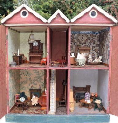 A large painted wooden dolls house, English 1920s, - 2