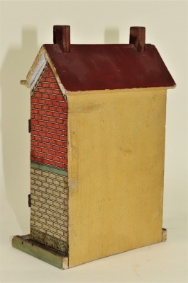 A small painted wood and paper lithographed dolls house, German circa 1895, - 3