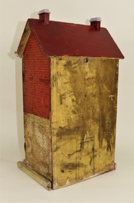 A small wooden dolls house with red brick paper lithographed exterior, German circa 1905, - 3