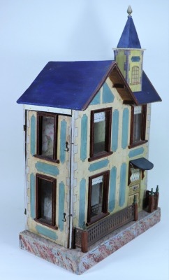 Two painted wooden dolls houses in the German style, - 2