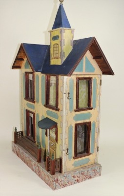 Two painted wooden dolls houses in the German style, - 4