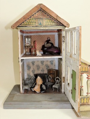 Two dolls houses including a small wooden red roof house, probably Bliss American circa 1900, - 2