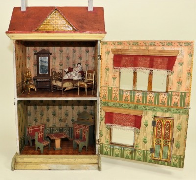 Two dolls houses including a small wooden red roof house, probably Bliss American circa 1900, - 3