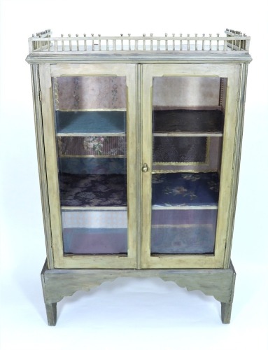 A charming early English dolls house cupboard with balustrade roof, English, 19th century,