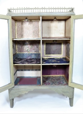 A charming early English dolls house cupboard with balustrade roof, English, 19th century, - 2