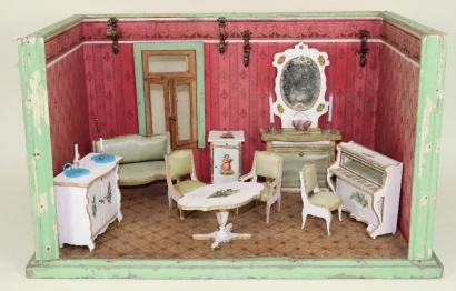A painted wooden room set with a good set of Victor-Francois Bolant wooden dining room furniture, circa 1885,