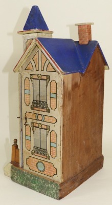 Two dolls houses including a Moritz Gottschalk wood and paper lithographed blue roof dolls house, German circa 1905, - 3