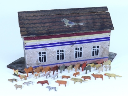 A painted wooden Noah’s ark and animals, German 1890s,