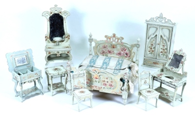 Rare large scale Art Nouveau style Bedroom suite Dolls House furniture, continental 1890s,