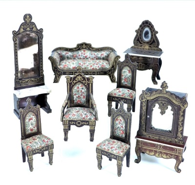 Rare Waltershausen Gothic style Dolls House furniture, German circa 1850,