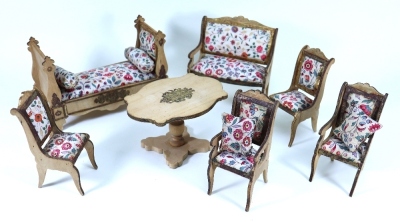 A good set of Empire style wooden Dolls House furniture, probably French late 19th century,