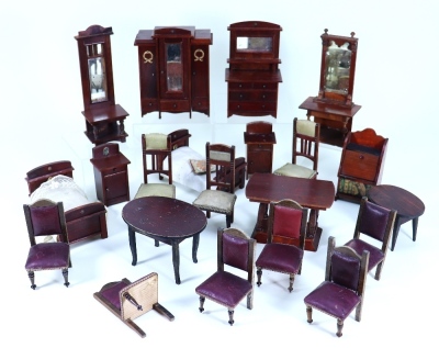 Selection of stained red wood Dolls House furniture, German late 19th century,