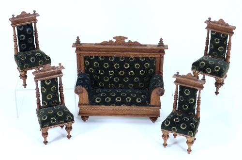 Fine set of Schneegas sofa and chairs Dolls House furniture, German 1880s,