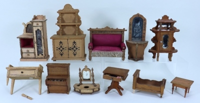 A good amount of Victorian German wooden Dolls House furniture,