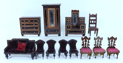 Selection of wooden miniature furniture,