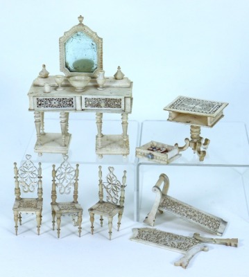 Bone Dolls House furniture, 19th century,