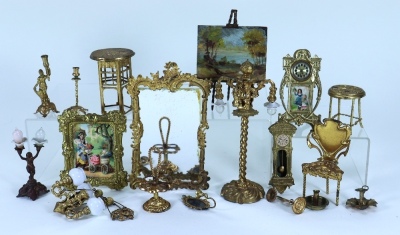 Collection of gilt metal Dolls House furniture and accessories, German late 19th century,