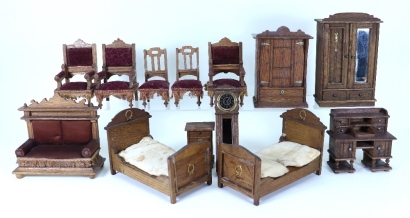 A good amount of Victorian German wooden Dolls House furniture,