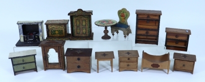 Collection of German Dolls House furniture for smaller dolls house, mostly 19th century,