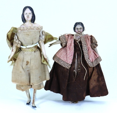 Pair of Papier-Mache shoulder head dolls, German mid 19th century,