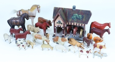 Collection of Erzgebirge buildings, horse drawn farm wagons, animals and more, 1920s, - 3