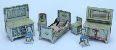 ‘Holly Bush House’ a Silber & Fleming painted wooden dolls house and contents, circa 1890, - 3