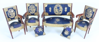 A good suite of wooden Empire style chairs and sofa, French mid 19th century,