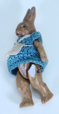 An all bisque Hertwig Rabbit in crochet dress, German circa 1910, - 2